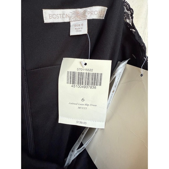 Boston Proper Animal Lace Slip Dress Ruched‎ Strappy Midi Brown Black Size 6 - Picture 5 of 7